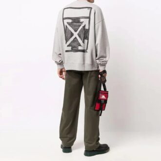 Jersey de cuello redondo con logo Off-White para hombre FW21, corte holgado, gris Jersey de cuello redondo con logo Off-White para hombre FW21, corte holgado, gris