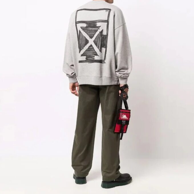 Jersey de cuello redondo con logo Off-White para hombre FW21, corte holgado, gris