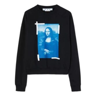 Jersey de cuello redondo de algodón con estampado de la Mona Lisa para hombre de Off-White, negro Jersey de cuello redondo de algodón con estampado de la Mona Lisa para hombre de Off-White, negro