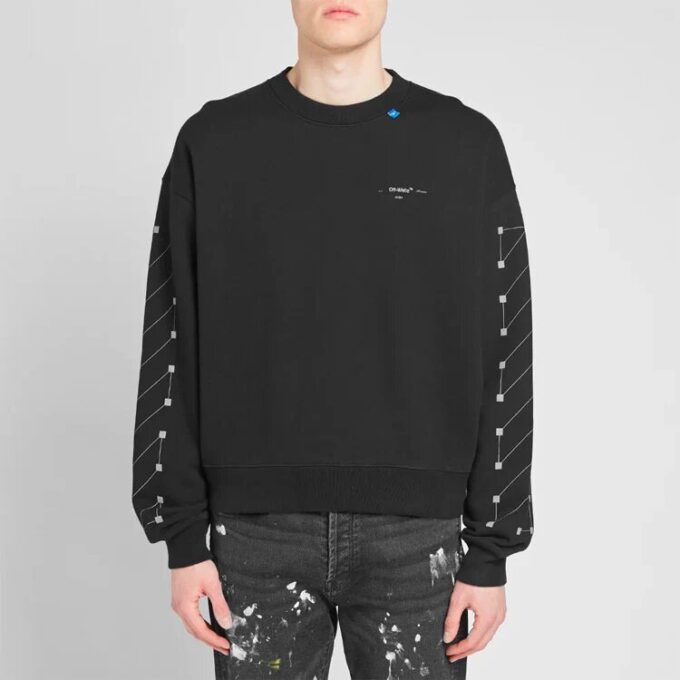 Jersey de cuello redondo de algodón para hombre Off-White, negro