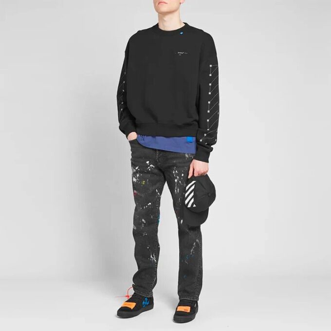Jersey de cuello redondo de algodón para hombre Off-White, negro