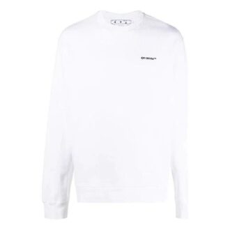 Jersey de cuello redondo de manga larga con estampado del logotipo Off-White para hombre FW22, corte holgado, blanco Jersey de cuello redondo de manga larga con estampado del logotipo Off-White para hombre FW22, corte holgado, blanco