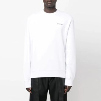 Jersey de cuello redondo de manga larga con estampado del logotipo Off-White para hombre FW22, corte holgado, blanco Jersey de cuello redondo de manga larga con estampado del logotipo Off-White para hombre FW22, corte holgado, blanco