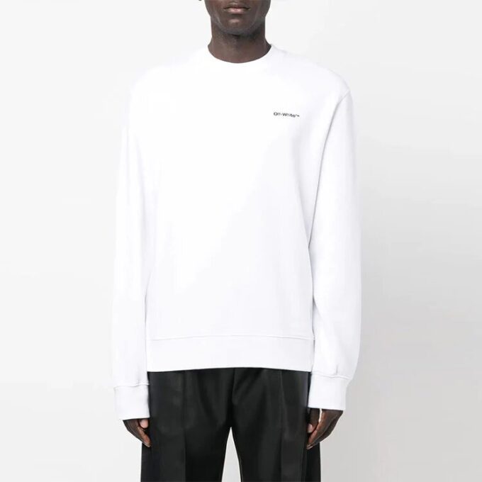 Jersey de cuello redondo de manga larga con estampado del logotipo Off-White para hombre FW22, corte holgado, blanco