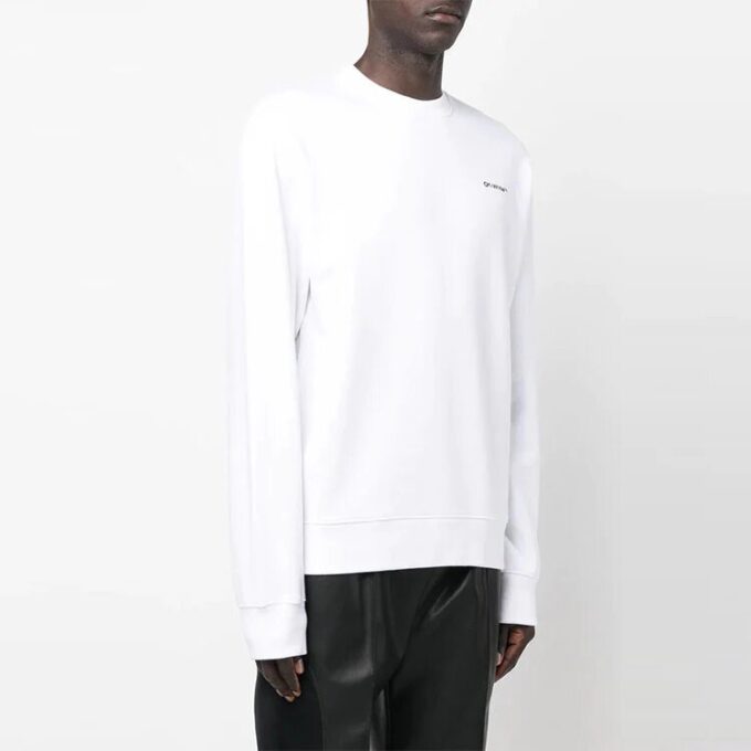 Jersey de cuello redondo de manga larga con estampado del logotipo Off-White para hombre FW22, corte holgado, blanco
