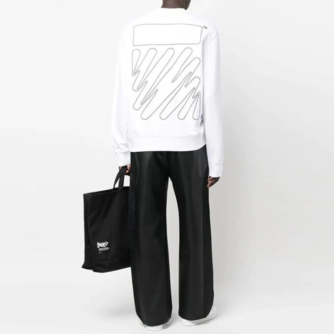 Jersey de cuello redondo de manga larga con estampado del logotipo Off-White para hombre FW22, corte holgado, blanco