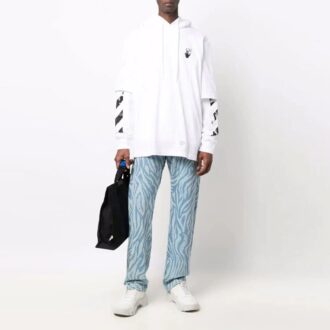 Jersey de cuello redondo Off-White para hombre FW21 con estampado de logotipo, corte holgado, blanco Jersey de cuello redondo Off-White para hombre FW21 con estampado de logotipo, corte holgado, blanco