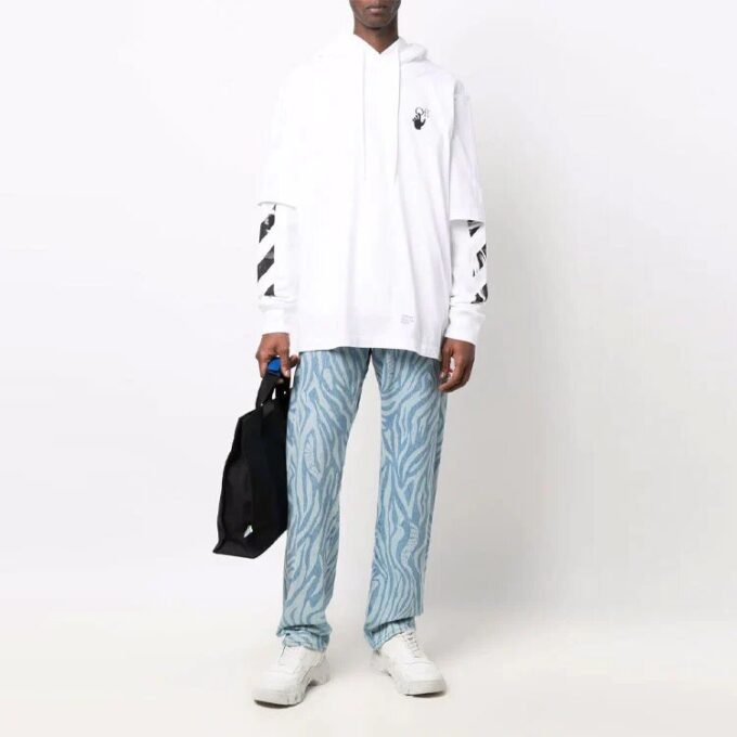 Jersey de cuello redondo Off-White para hombre FW21 con estampado de logotipo, corte holgado, blanco