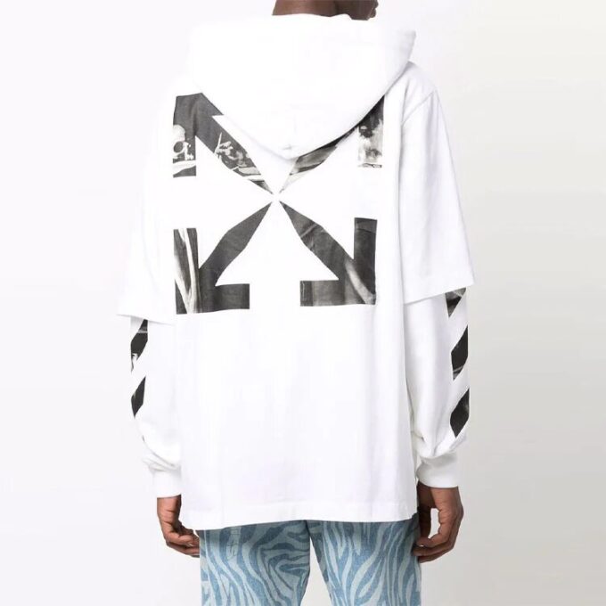 Jersey de cuello redondo Off-White para hombre FW21 con estampado de logotipo, corte holgado, blanco