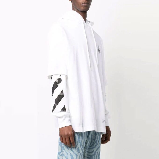 Jersey de cuello redondo Off-White para hombre FW21 con estampado de logotipo, corte holgado, blanco