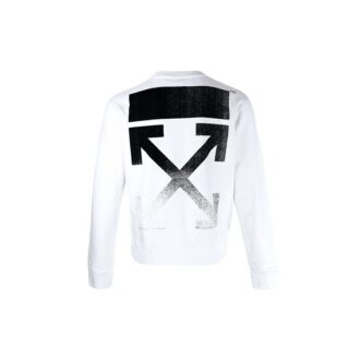 Jersey de cuello redondo y manga larga holgado con estampado de flechas Off-White para hombre FW21, color blanco Jersey de cuello redondo y manga larga holgado con estampado de flechas Off-White para hombre FW21, color blanco