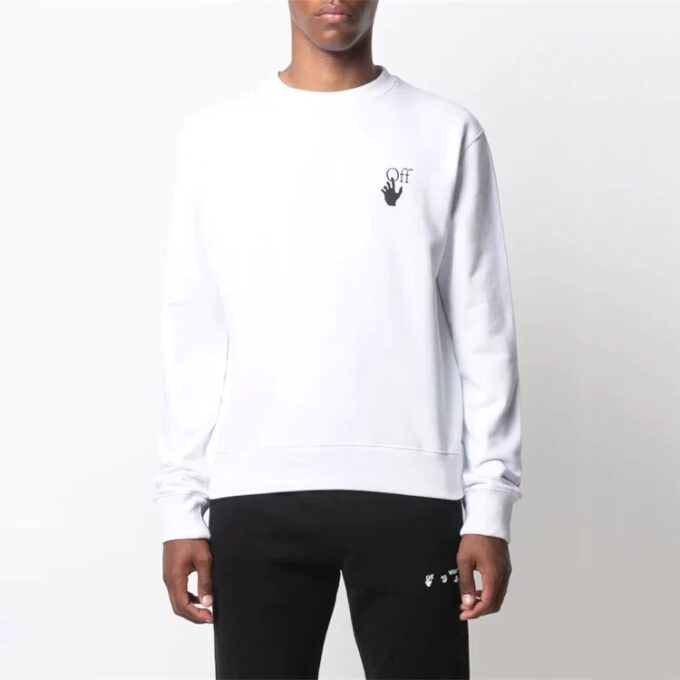 Jersey de cuello redondo y manga larga holgado con estampado de flechas Off-White para hombre FW21, color blanco
