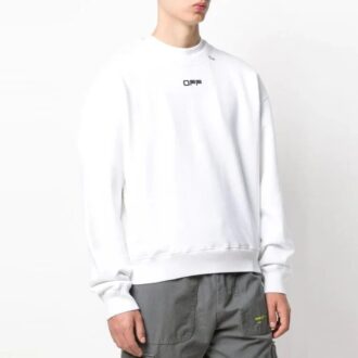 Jersey de cuello redondo y manga larga para hombre Off-White, blanco