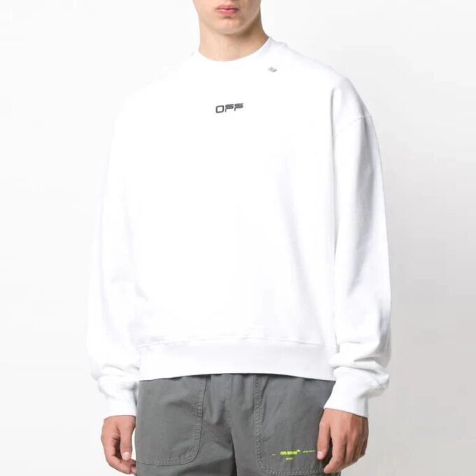 Jersey de cuello redondo y manga larga para hombre Off-White, blanco