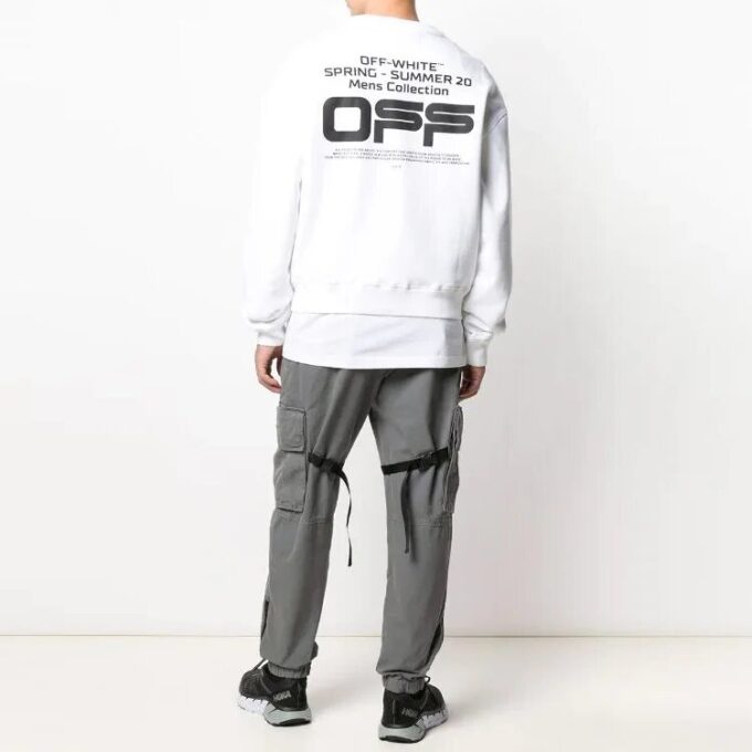 Jersey de cuello redondo y manga larga para hombre Off-White, blanco