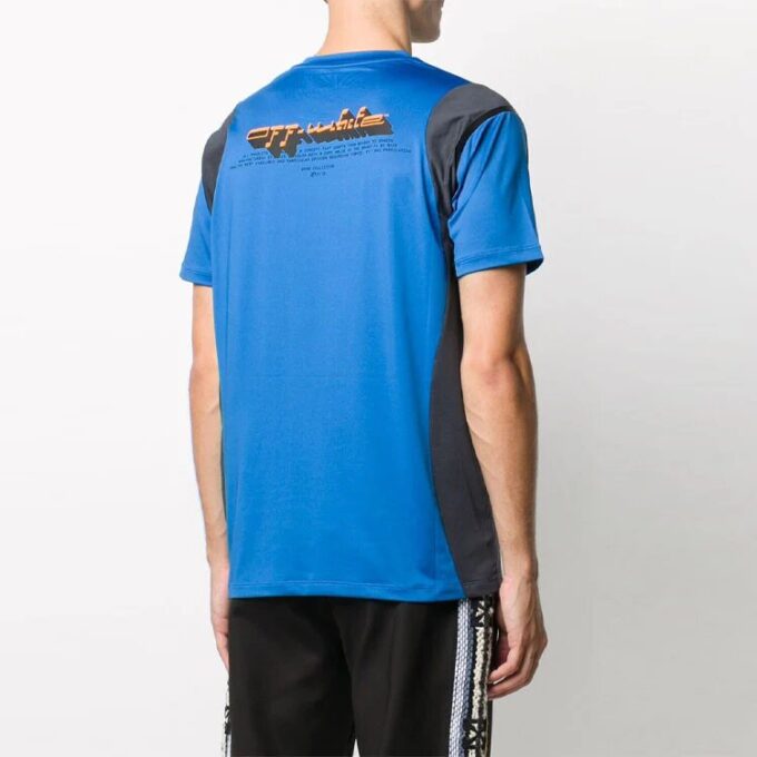 Jersey de cuello redondo y pantalones cortos con estampado de letras y bloques de color, azul y gris