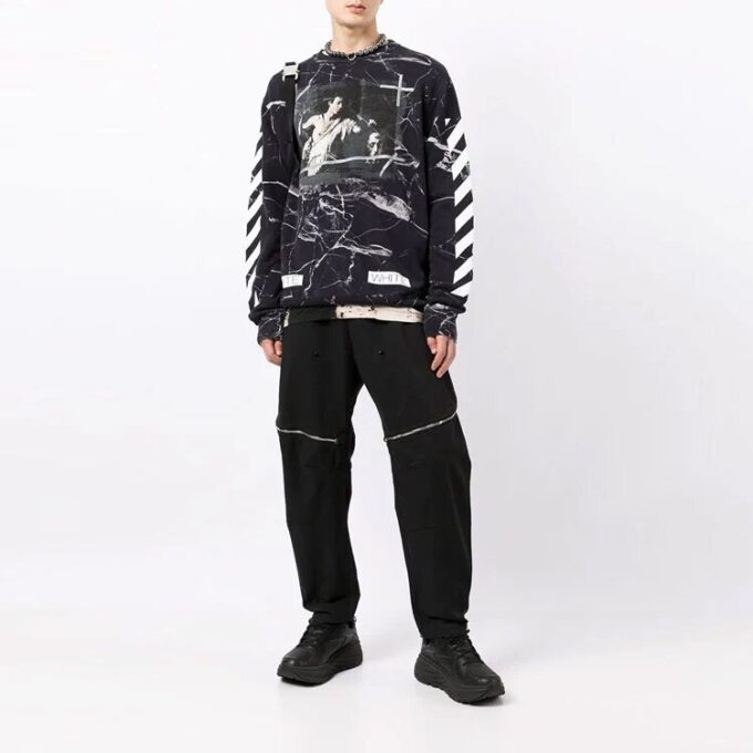Jersey de hombre con estampado de mármol, negro