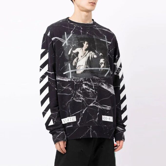 Jersey de hombre con estampado de mármol, negro