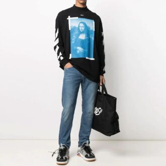 Jersey de hombre Off-White SS21 con estampado de la Mona Lisa, negro