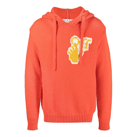 Jersey de lana con capucha y logo intarsia Off-White para hombre FW21, corte holgado, naranja
