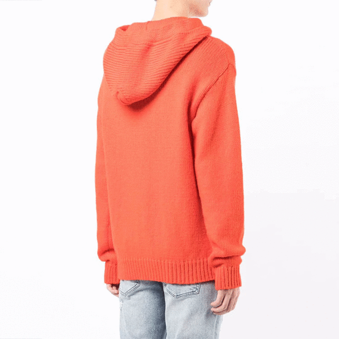 Jersey de lana con capucha y logo intarsia Off-White para hombre FW21, corte holgado, naranja