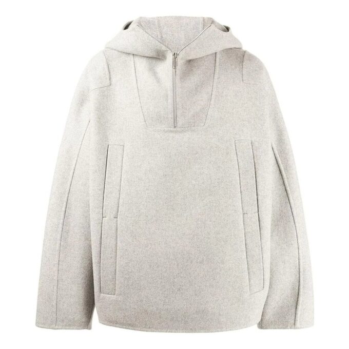 Jersey de lana con capucha y media cremallera Off-White para hombre FW22, color liso, gris