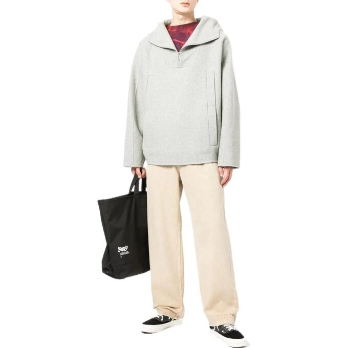 Jersey de lana con capucha y media cremallera Off-White para hombre FW22, color liso, gris