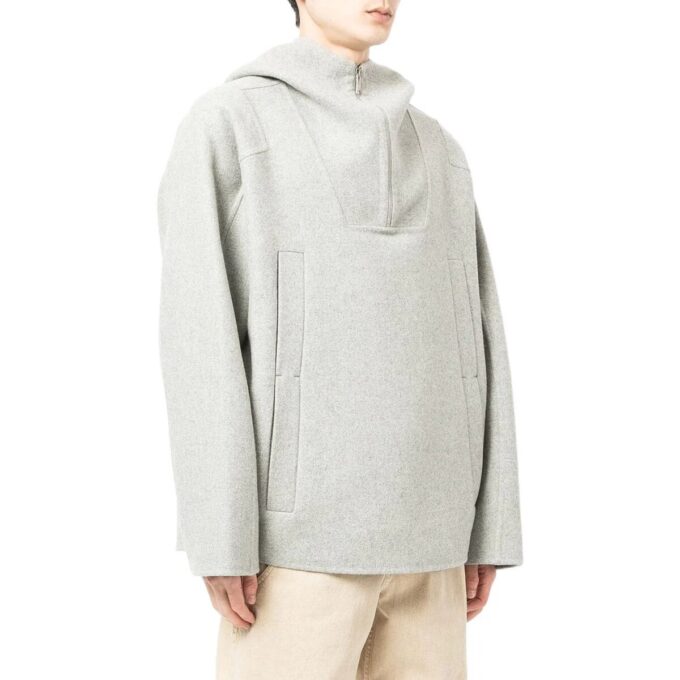 Jersey de lana con capucha y media cremallera Off-White para hombre FW22, color liso, gris