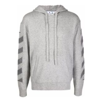 Jersey de lana con capucha y rayas diagonales Off-White para hombre, colección FW21, corte holgado, color gris