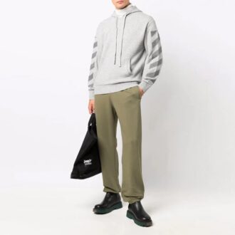 Jersey de lana con capucha y rayas diagonales Off-White para hombre, colección FW21, corte holgado, color gris