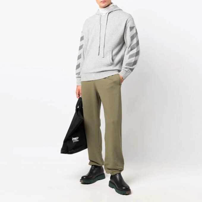 Jersey de lana con capucha y rayas diagonales Off-White para hombre, colección FW21, corte holgado, color gris