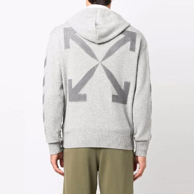 Jersey de lana con capucha y rayas diagonales Off-White para hombre, colección FW21, corte holgado, color gris