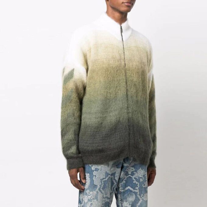 Jersey de lana con cremallera y estampado de Arrows Off-White para hombre FW21, corte holgado, verde