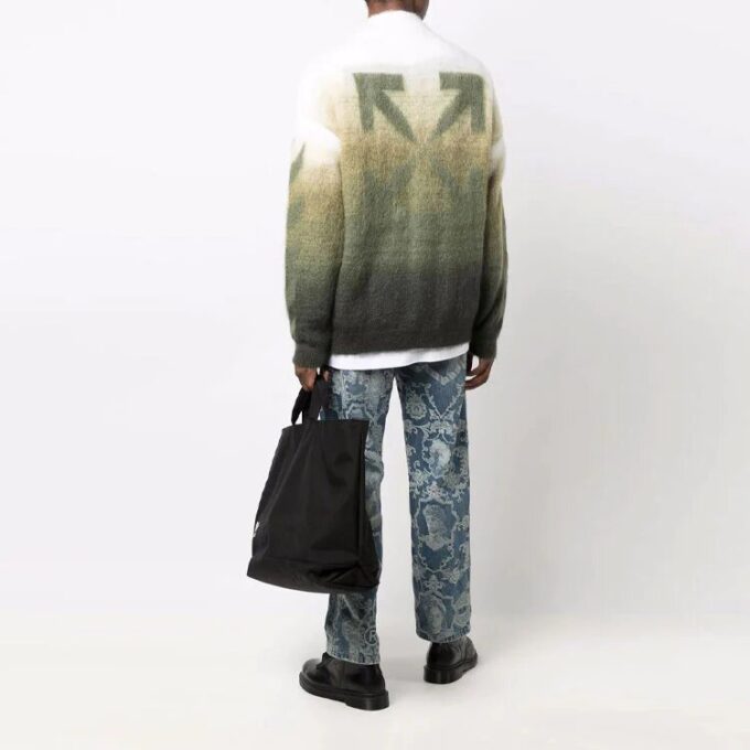 Jersey de lana con cremallera y estampado de Arrows Off-White para hombre FW21, corte holgado, verde