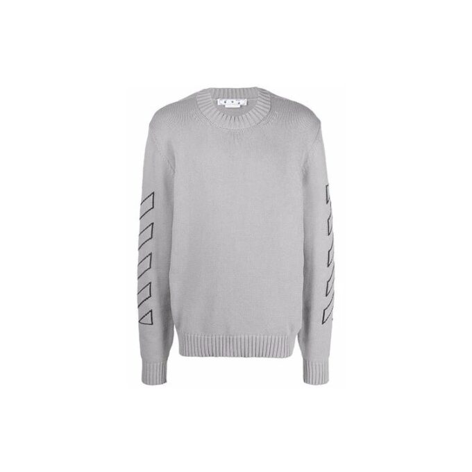 Jersey de lana con logotipo bordado Off-White para hombre, gris