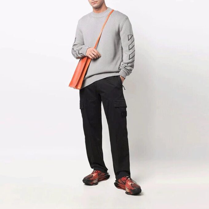 Jersey de lana con logotipo bordado Off-White para hombre, gris
