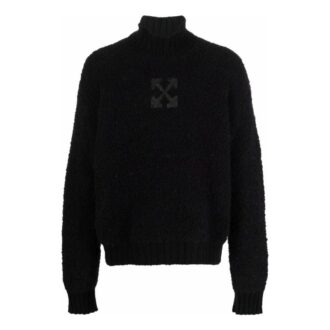 Jersey de lana de cuello alto con estampado de logotipo Off-White para hombre, colección Otoño-Invierno 2022, color liso, versión en negro