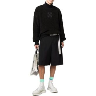 Jersey de lana de cuello alto con estampado de logotipo Off-White para hombre, colección Otoño-Invierno 2022, color liso, versión en negro