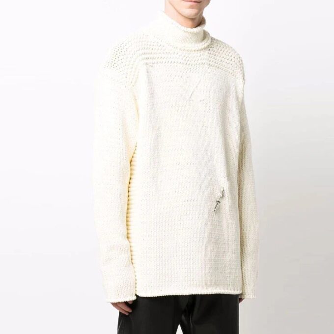 Jersey de lana de cuello alto de Off-White para hombre, de punto detallado, color liso y corte holgado, blanco