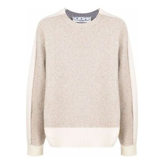 Jersey de lana de cuello redondo con bloques de color Off-White para hombre, temporada FW21, corte holgado, color beige