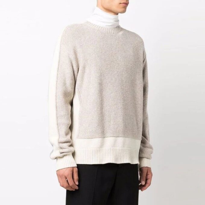Jersey de lana de cuello redondo con bloques de color Off-White para hombre, temporada FW21, corte holgado, color beige