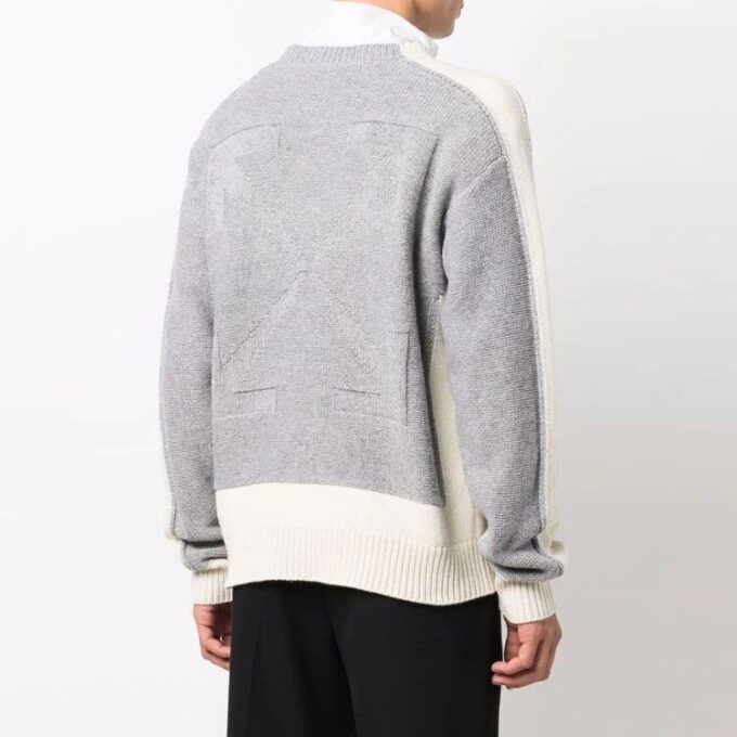 Jersey de lana de cuello redondo con bloques de color Off-White para hombre, temporada FW21, corte holgado, color beige