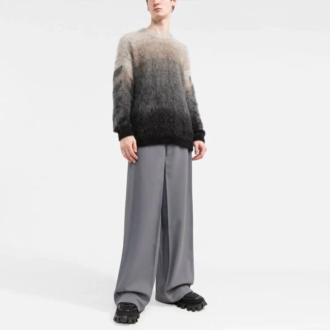 Jersey de lana de cuello redondo con degradado Off-White para hombre, temporada primavera-verano 2022, gris