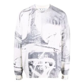 Jersey de lana de cuello redondo con estampado abstracto para hombre Off-White, temporada Otoño-Invierno 2021, corte holgado, blanco