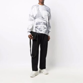Jersey de lana de cuello redondo con estampado abstracto para hombre Off-White, temporada Otoño-Invierno 2021, corte holgado, blanco