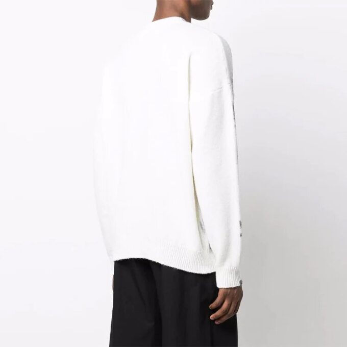 Jersey de lana de cuello redondo con estampado abstracto para hombre Off-White, temporada Otoño-Invierno 2021, corte holgado, blanco
