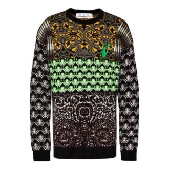 Jersey de lana de cuello redondo con estampado de Arrows y logotipo Off-White para hombre, colección FW21, corte holgado, verde