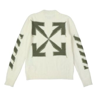 Jersey de lana de cuello redondo con logo de flecha Off-White para hombre FW21, corte holgado, blanco lechoso