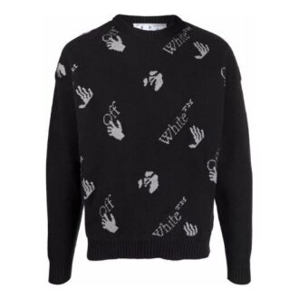 Jersey de lana de cuello redondo con logo de punto intarsia Off-White para hombre, temporada FW21, corte holgado, color negro