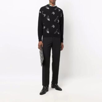 Jersey de lana de cuello redondo con logo de punto intarsia Off-White para hombre, temporada FW21, corte holgado, color negro